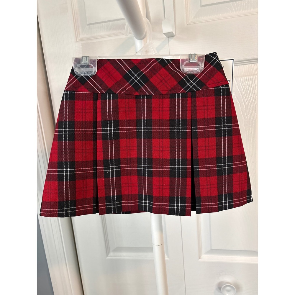 Becky Thatcher Girls Red Black Plaid Pleated Mini Skirt Yoke Waist Tartan Size 6